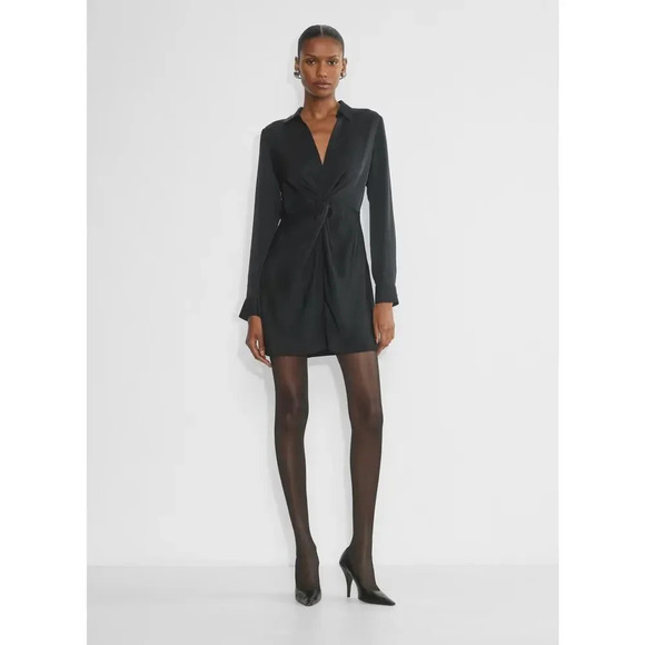 Aritzia Dresses & Skirts - ARITZIA Babaton Collaborate Satin Mini Shirt Dress Black Size XS Office Siren